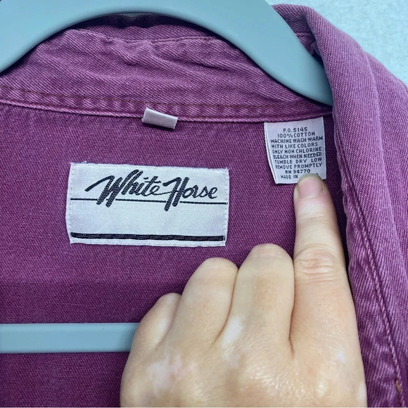 White Horse Pearl Snap Button Down Shirt Purple Vintage Men's XL FLAW - Picture 3 of 9